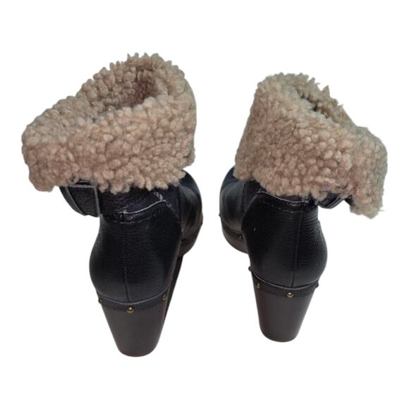 UGG Amoret women’s black leather sheep shearling platform COZY boots size 6 NEW - Picture 3 of 11